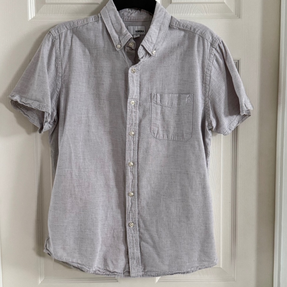 Sonoma Men's Short Sleeve Button Down Linen Blend Shirt Size M